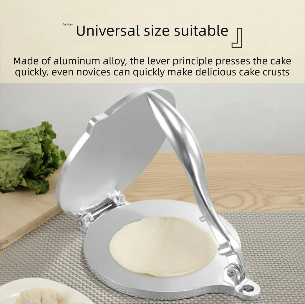 Black Manual Dough Press – Aluminum Alloy Cake & Tortilla Press for Homemade Baking and Cooking(20cm) - Image 2