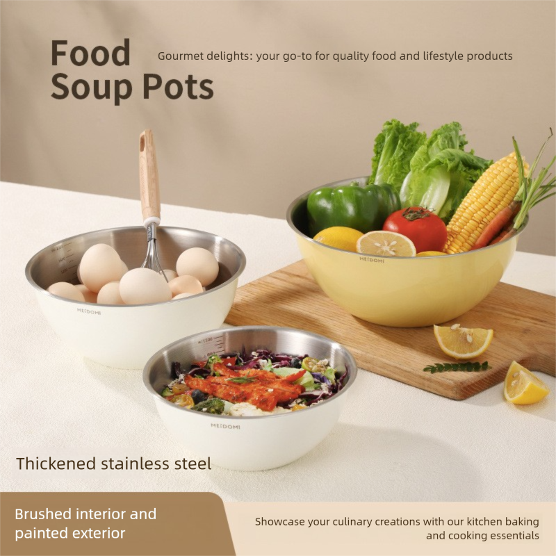 White Stainless Steel Mixing Bowl Set with Colander – Double-Layer Kitchen Basin for Salad, Washing, Mixing & Baking - Image 2