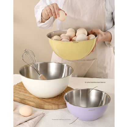 White Stainless Steel Mixing Bowl Set with Colander – Double-Layer Kitchen Basin for Salad, Washing, Mixing & Baking - Image 4