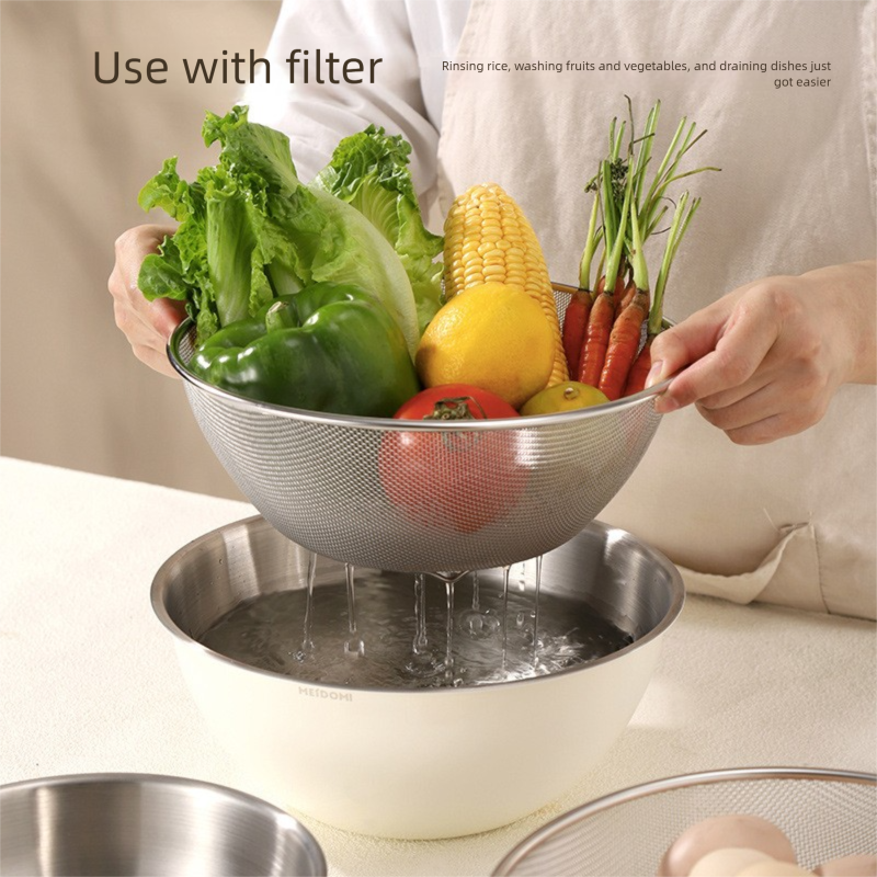 Yellow Stainless Steel Mixing Bowl Set with Colander – Double-Layer Kitchen Basin for Salad, Washing, Mixing & Baking - Image 3