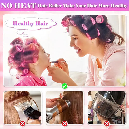 Rose red 49-Piece Pink Plastic Hair Rollers Set with Clips and Storage Bag for At-Home Styling – Multi-Size Curlers for Voluminous Curls, Waves and Bangs - Image 3