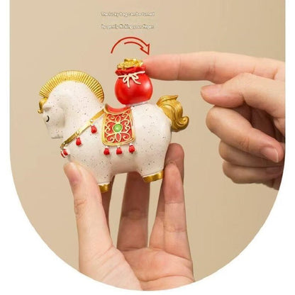 Red New Chinese Style Resin Horse Figurine with Rotating Lucky Bag – Elegant Home or Office Decor for Modern Living Spaces(Blessed immediately) - Image 3