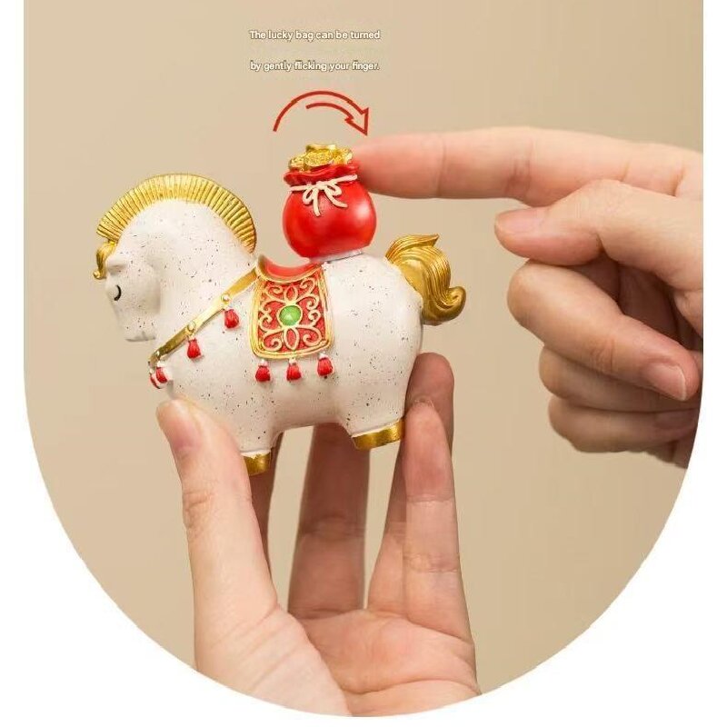 White Red New Chinese Style Resin Horse Figurine with Rotating Lucky Bag – Elegant Home or Office Decor for Modern Living Spaces(Blessed immediately) - Image 3