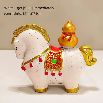 White Red New Chinese Style Resin Horse Figurine with Rotating Lucky Bag – Elegant Home or Office Decor for Modern Living Spaces(Good fortune and prosperity shall soon be yours)