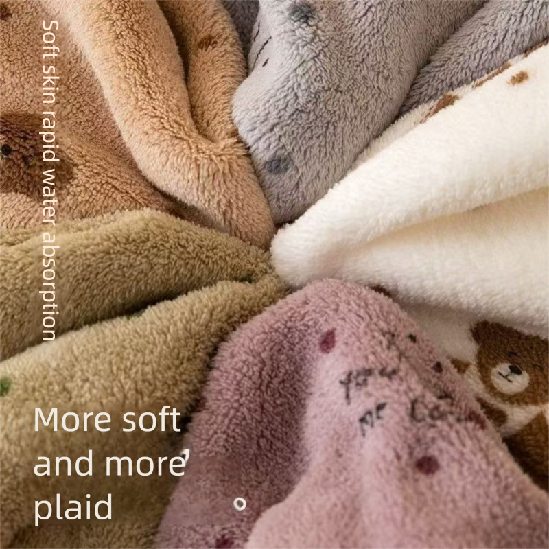 5-Pack Beige Soft Absorbent Face Towels with Bear Pattern Design – Quick-Drying Plush Towel Set for Bath and Daily Use - Image 2