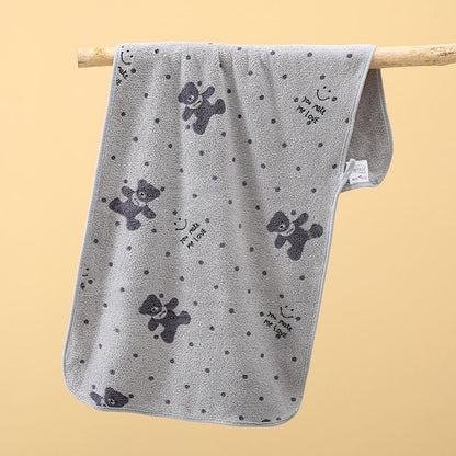 5-Pack Grey Soft Absorbent Face Towels with Bear Pattern Design – Quick-Drying Plush Towel Set for Bath and Daily Use