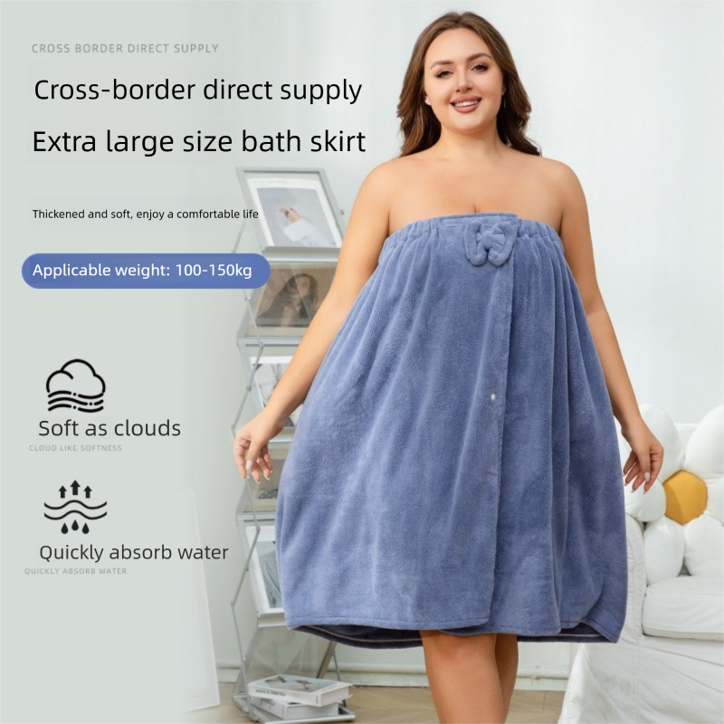 Pink Plus Size Bath Wrap Dress with Adjustable Elastic Waist and Bow Detail – Soft Absorbent Towel Robe for Post-Shower Comfort - Image 2