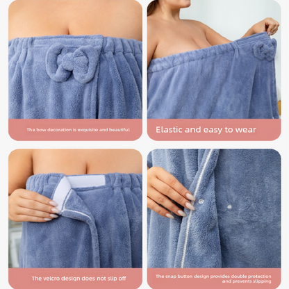 Pink Plus Size Bath Wrap Dress with Adjustable Elastic Waist and Bow Detail – Soft Absorbent Towel Robe for Post-Shower Comfort - Image 5