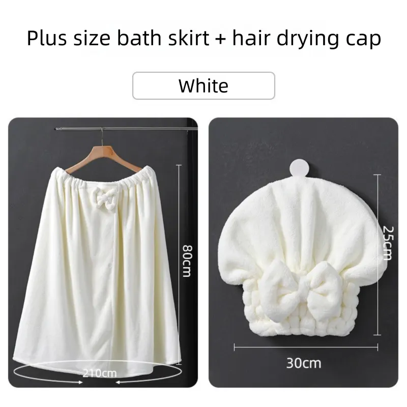 White Plus Size Bath Wrap Dress with Adjustable Elastic Waist and Bow Detail – Soft Absorbent Towel Robe for Post-Shower Comfort