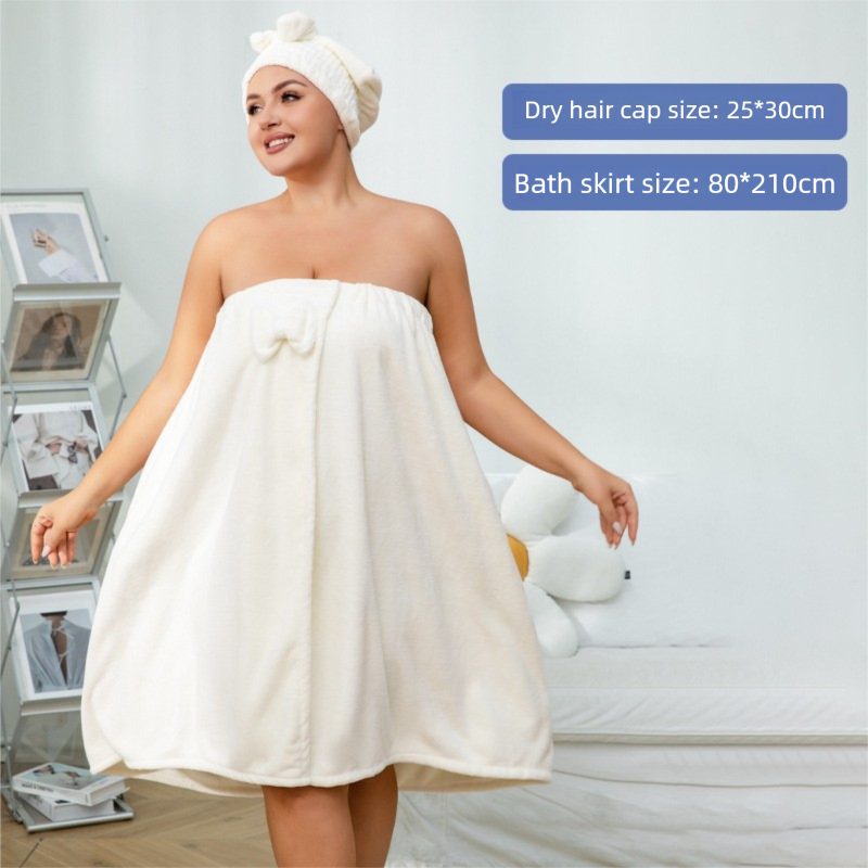 Blue Plus Size Bath Wrap Dress with Adjustable Elastic Waist and Bow Detail – Soft Absorbent Towel Robe for Post-Shower Comfort - Image 4