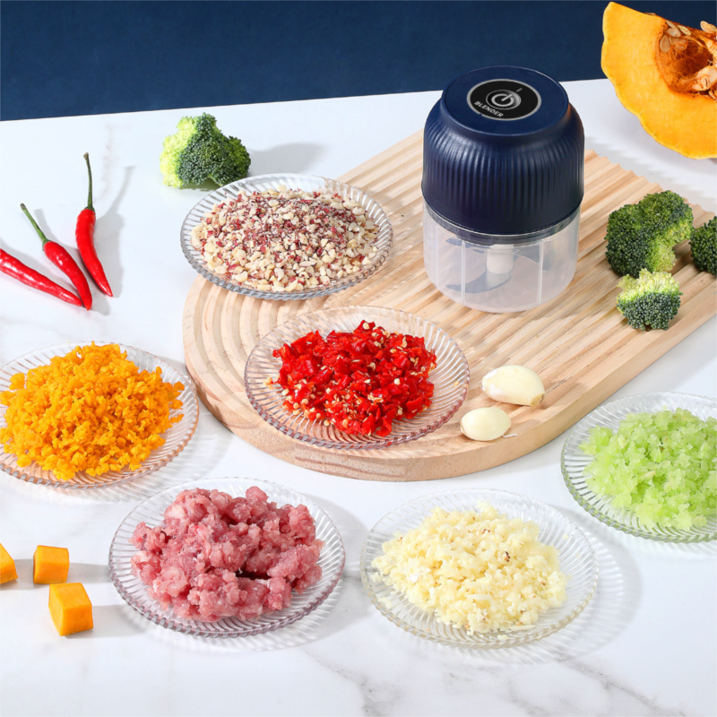 2-Leaf blade White Wireless Electric Garlic Chopper 300ml Portable Mini Food Processor USB Rechargeable for Baby Food and Dipping Sauce Essential Local Kitchen Tool - Image 4