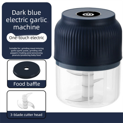 3-blade cutter head Blue Wireless Electric Garlic Chopper 300ml Portable Mini Food Processor USB Rechargeable for Baby Food and Dipping Sauce Essential Local Kitchen Tool