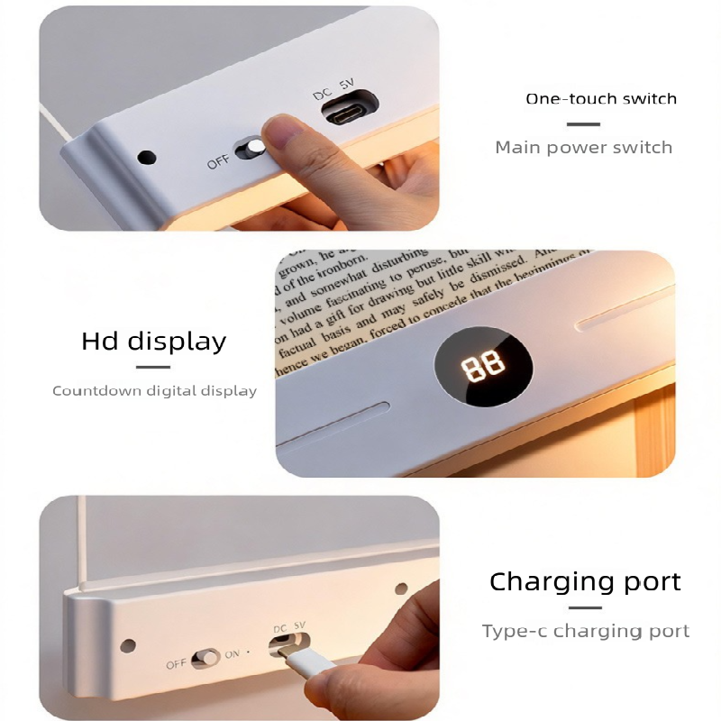 Pink LED Flat Panel Reading Light with 99m Timer 3 Color Modes Stepless Dimming Rechargeable Eye Protection Book Light for Bedside Dormitory Local Standard - Image 2