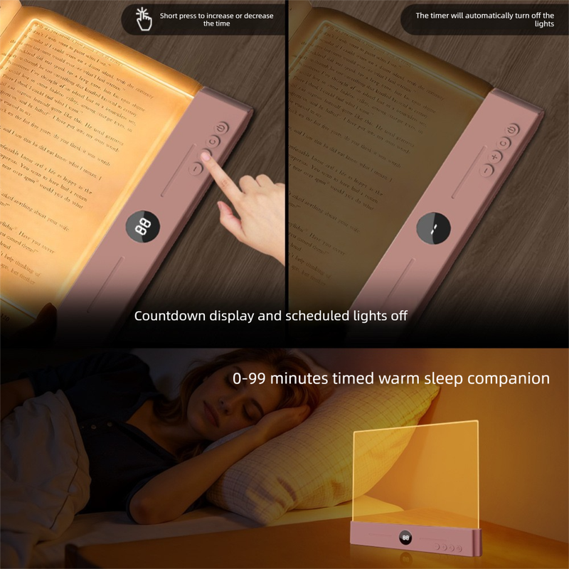 Pink LED Flat Panel Reading Light with 99m Timer 3 Color Modes Stepless Dimming Rechargeable Eye Protection Book Light for Bedside Dormitory Local Standard - Image 6