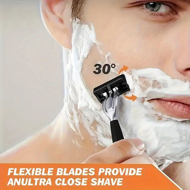 2-Pack 6-Layer Manual Razor with 24 Replacement Blades – Ultra-Close Shave for Men, Stainless Steel Handle with One-Click Blade Change - Image 2