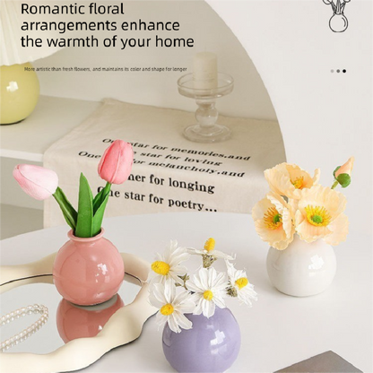 Ceramic Vase with Artificial Flowers Set – Mini Decorative Pot for Home Living Room or Desk Display(White vase with yellow daisies) - Image 3