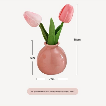Ceramic Vase with Artificial Flowers Set – Mini Decorative Pot for Home Living Room or Desk Display(Blue bottle and white tulips) - Image 5