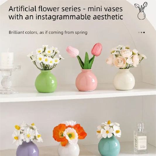 Ceramic Vase with camellia bud Artificial Flowers Set – Mini Decorative Pot for Home Living Room or Desk Display - Image 4