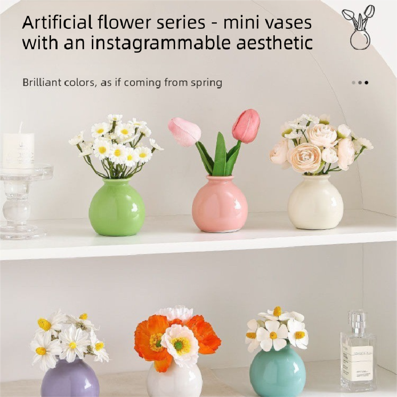 Ceramic Vase with Hydrangea Artificial Flowers Set – Mini Decorative Pot for Home Living Room or Desk Display - Image 4