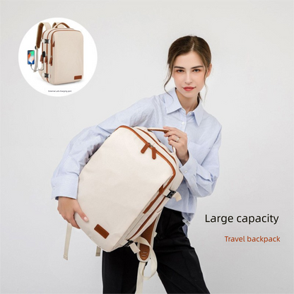 Pink Large Capacity Backpack with USB Charging Port and Waterproof Fabric for Travel Work and Daily Use - Image 2
