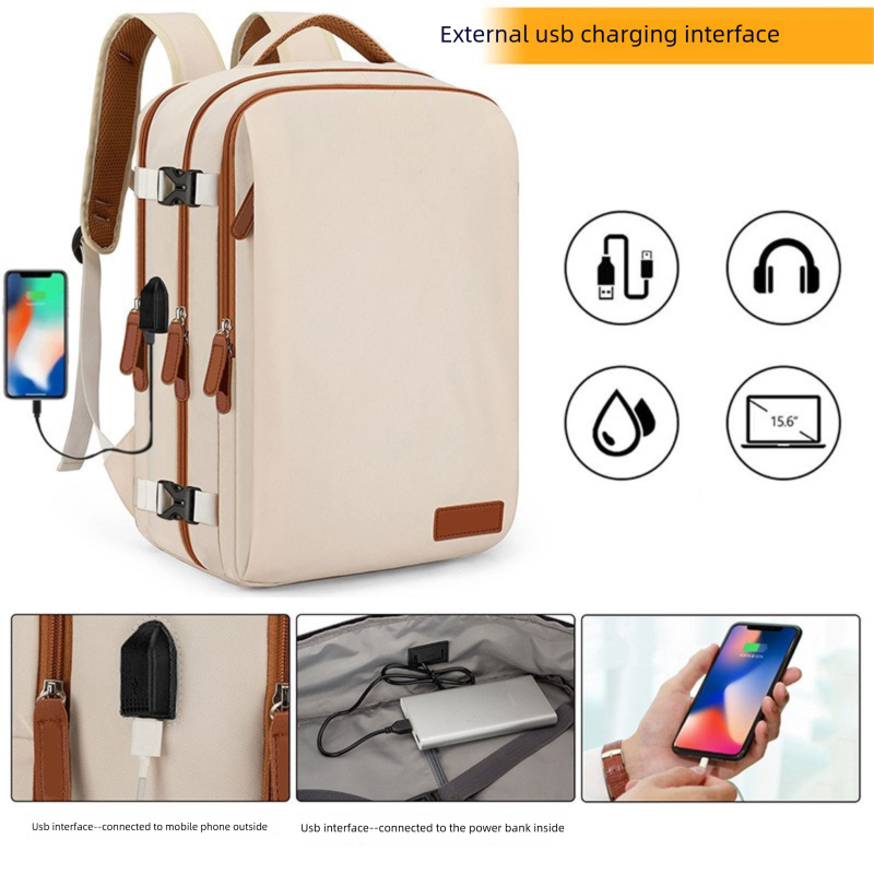 Blue Large Capacity Backpack with USB Charging Port and Waterproof Fabric for Travel Work and Daily Use - Image 3