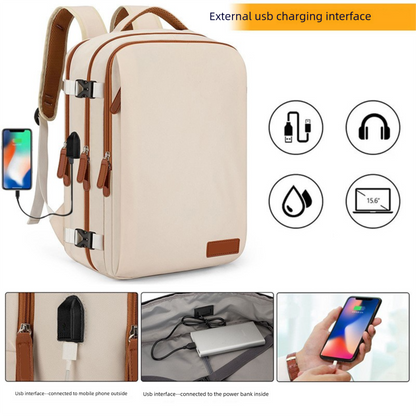 Blue Large Capacity Backpack with USB Charging Port and Waterproof Fabric for Travel Work and Daily Use - Image 3
