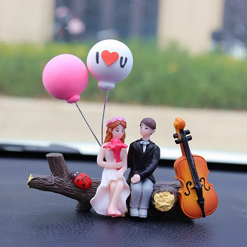 Newlywed couple balloons on a tree branch Cute Couple Car Ornament for Dashboard – Romantic Interior Decoration for Vehicles