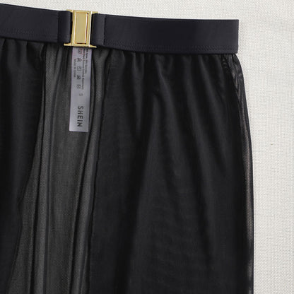 Black High-Waisted White Swim Skirt with Gold Buckle Belt – Elegant Long Beach Cover-Up for Women, Ideal for Poolside and Tropical Vacations(Size: L) - Image 3