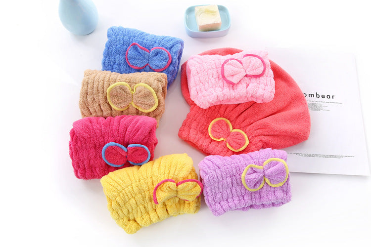 3-Pack Pink Thickened Coral Fleece Hair Drying Towel Cap – Double-Layered Absorbent Turban with Bow Design for Fast Drying and Gentle Care - Image 2