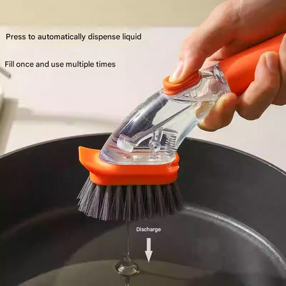 Dark green Long-Handled Liquid Dispensing Pot Scrubber – Multi-Use Kitchen Cleaning Brush with Built-In Detergent Reservoir - Image 2