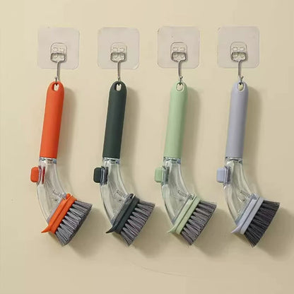 Orange Long-Handled Liquid Dispensing Pot Scrubber – Multi-Use Kitchen Cleaning Brush with Built-In Detergent Reservoir - Image 5