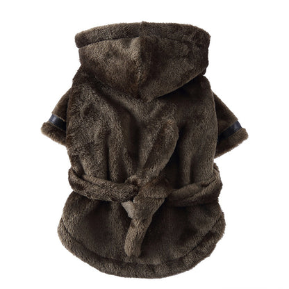 Army green Cozy Pet Bathrobe Sleepwear – Plush Fleece Dog Robe with Hood and Adjustable Waistband for Small to Medium Breeds(Size:L)