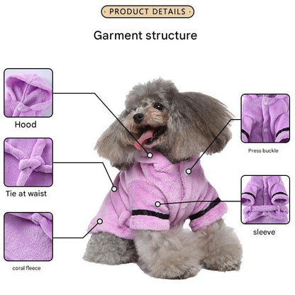 Army green Cozy Pet Bathrobe Sleepwear – Plush Fleece Dog Robe with Hood and Adjustable Waistband for Small to Medium Breeds(Size:L) - Image 3