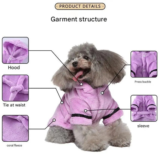 Army green Cozy Pet Bathrobe Sleepwear – Plush Fleece Dog Robe with Hood and Adjustable Waistband for Small to Medium Breeds(Size:L) - Image 3