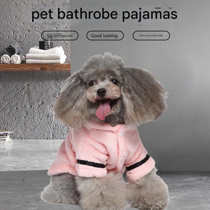 White Cozy Pet Bathrobe Sleepwear – Plush Fleece Dog Robe with Hood and Adjustable Waistband for Small to Medium Breeds(Size:L) - Image 2