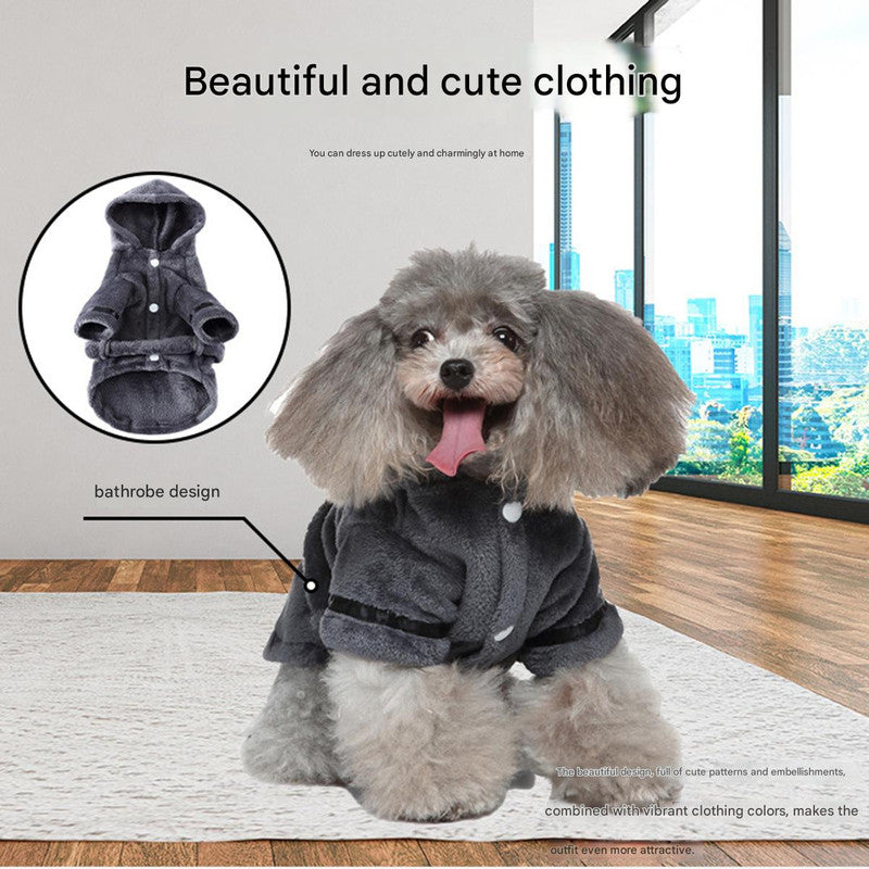 White Cozy Pet Bathrobe Sleepwear – Plush Fleece Dog Robe with Hood and Adjustable Waistband for Small to Medium Breeds(Size:L) - Image 4