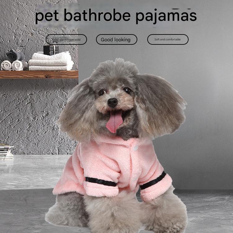 Pink Cozy Pet Bathrobe Sleepwear – Plush Fleece Dog Robe with Hood and Adjustable Waistband for Small to Medium Breeds(Size:L) - Image 2