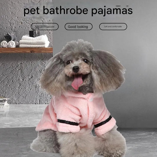 White Cozy Pet Bathrobe Sleepwear – Plush Fleece Dog Robe with Hood and Adjustable Waistband for Small to Medium Breeds(Size:XL) - Image 2