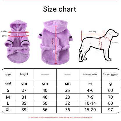White Cozy Pet Bathrobe Sleepwear – Plush Fleece Dog Robe with Hood and Adjustable Waistband for Small to Medium Breeds(Size:XL) - Image 6