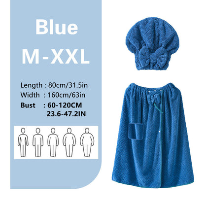 Blue Coral Fleece Bath Skirt with Matching Hair Towel – Soft Absorbent Wrap Dress for Women, Quick-Dry Shower Robe Set with Elastic Waistband and Adjustable Fit - Image 2