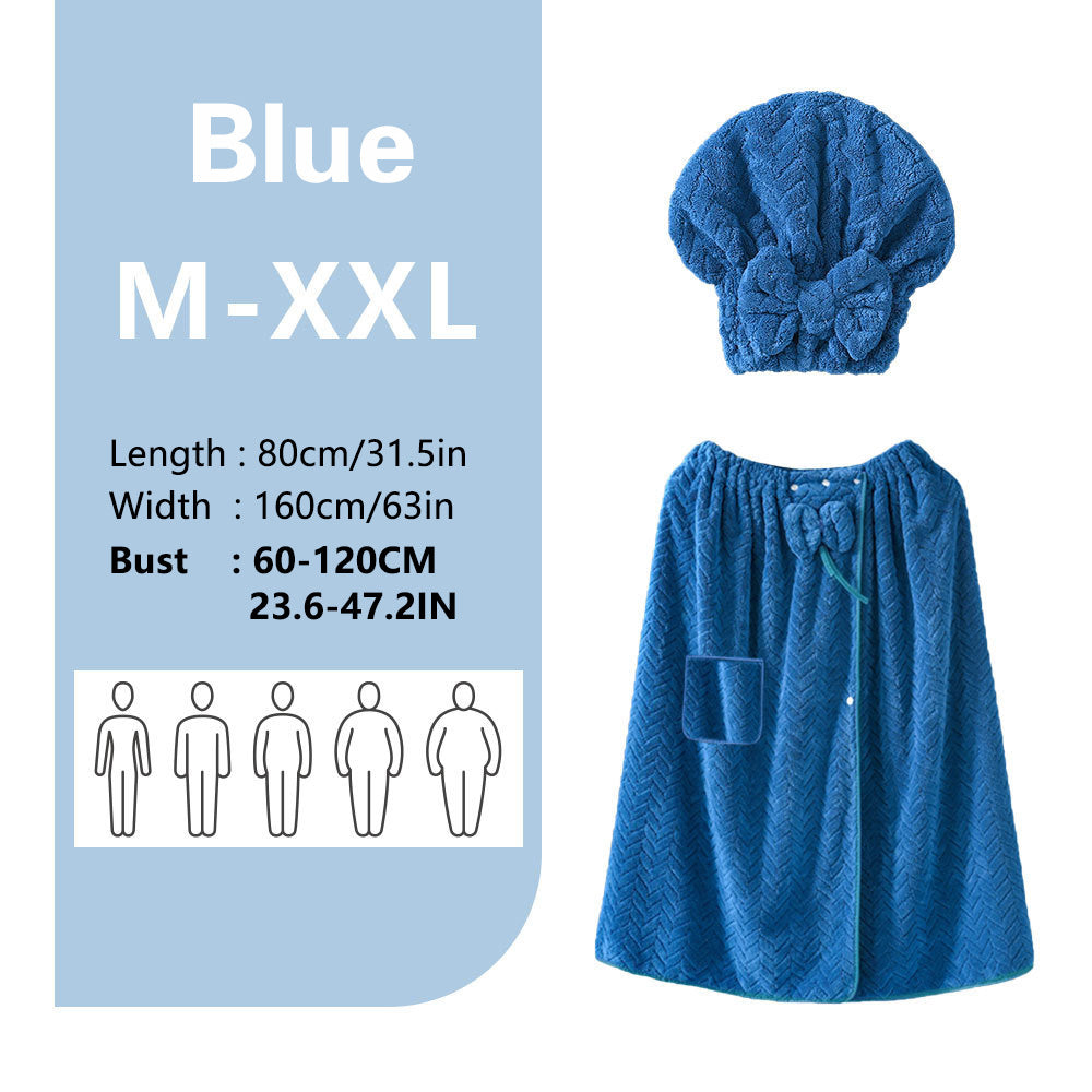 Pink Coral Fleece Bath Skirt with Matching Hair Towel – Soft Absorbent Wrap Dress for Women, Quick-Dry Shower Robe Set with Elastic Waistband and Adjustable Fit - Image 2
