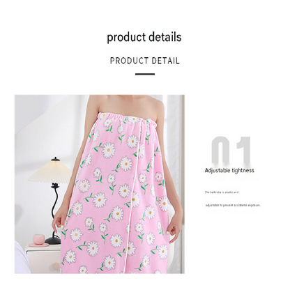 Pink Coral Fleece Bath Skirt with Matching Hair Towel – Soft Absorbent Wrap Dress for Women, Quick-Dry Shower Robe Set with Elastic Waistband and Adjustable Fit - Image 3