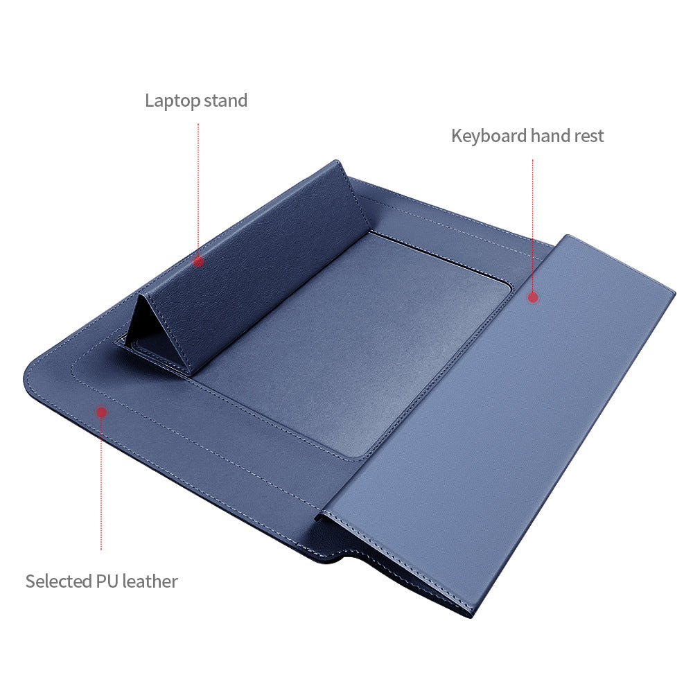 Black 3-in-1 Laptop Sleeve with Built-In Stand & Wrist Rest – Waterproof PU Protective Case for 13/14 Inch Laptops, Portable and Ergonomic Design - Image 2
