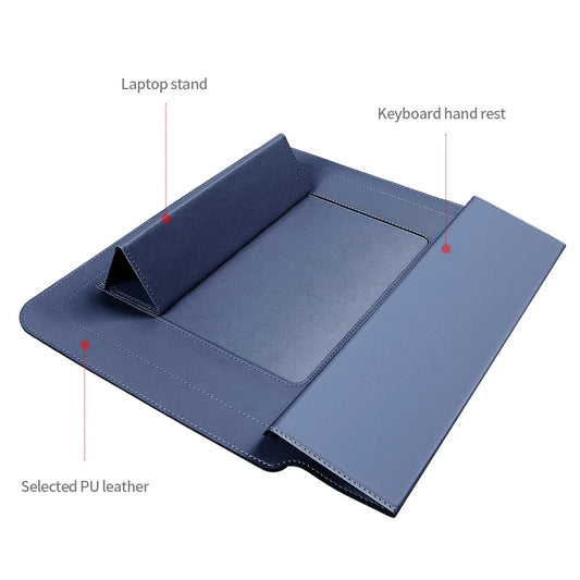 Black 3-in-1 Laptop Sleeve with Built-In Stand & Wrist Rest – Waterproof PU Protective Case for 13/14 Inch Laptops, Portable and Ergonomic Design - Image 2