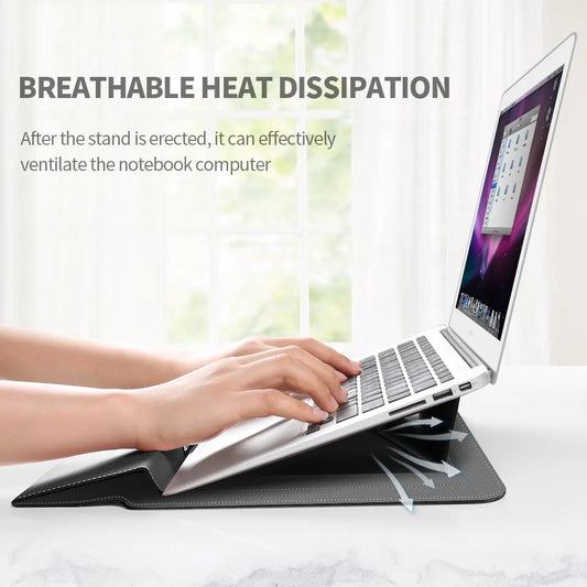 Rose gold 3-in-1 Laptop Sleeve with Built-In Stand & Wrist Rest – Waterproof PU Protective Case for 13/14 Inch Laptops, Portable and Ergonomic Design - Image 5