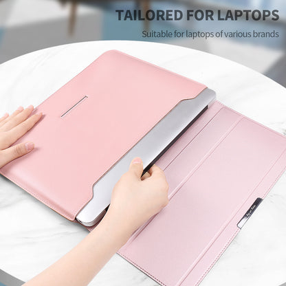 Rose gold 3-in-1 Laptop Sleeve with Built-In Stand & Wrist Rest – Waterproof PU Protective Case for 15/16 Inch Laptops, Portable and Ergonomic Design - Image 3