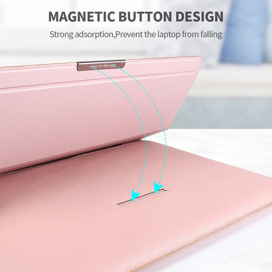 Rose gold 3-in-1 Laptop Sleeve with Built-In Stand & Wrist Rest – Waterproof PU Protective Case for 15/16 Inch Laptops, Portable and Ergonomic Design - Image 4