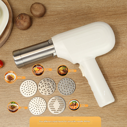White Wireless Handheld Electric Pasta Maker – Rechargeable Dough Extruder with 5 Nozzles for Homemade Noodles, Spaghetti, Fettuccine & Sausage Stuffer, USB-C Charged - Image 2