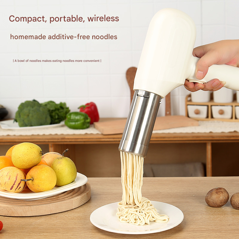 White Wireless Handheld Electric Pasta Maker – Rechargeable Dough Extruder with 5 Nozzles for Homemade Noodles, Spaghetti, Fettuccine & Sausage Stuffer, USB-C Charged - Image 3