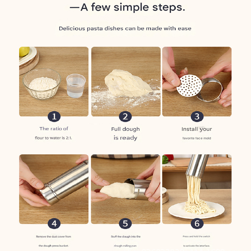 White Wireless Handheld Electric Pasta Maker – Rechargeable Dough Extruder with 5 Nozzles for Homemade Noodles, Spaghetti, Fettuccine & Sausage Stuffer, USB-C Charged - Image 5